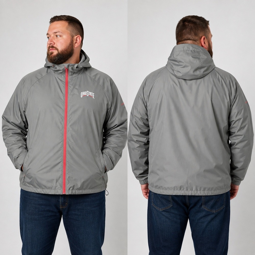 Columbia Mens Ohio State Buckeyes Gray Full Zip Hooded Jacket XXL OSU Football